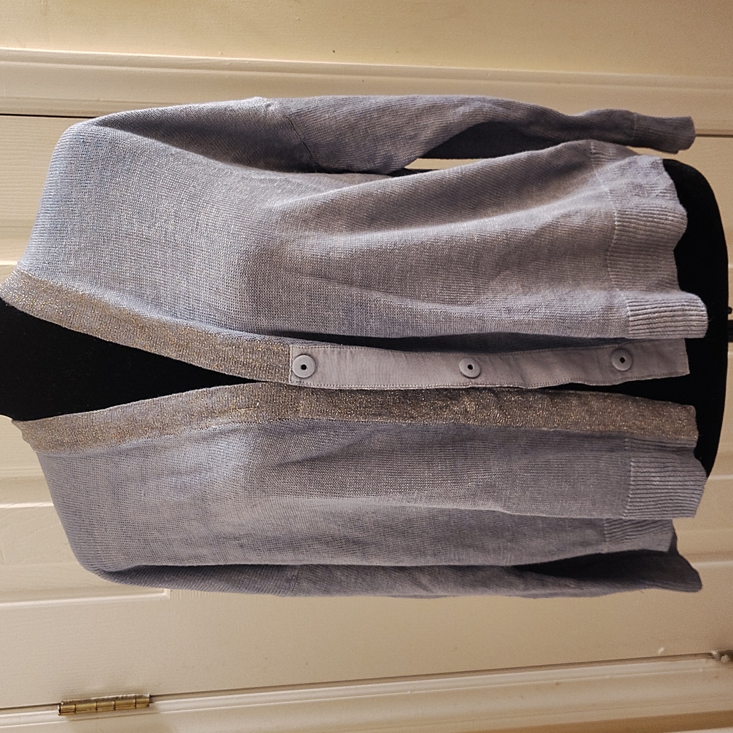 Light Gray Organic Linen Cardigan With Silver Trim